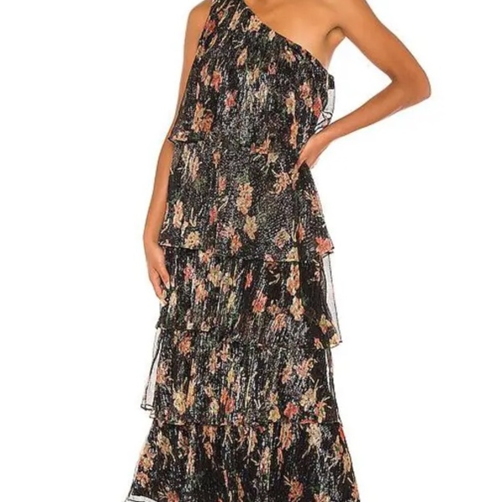 Elegant One-Shoulder Black Floral Dress